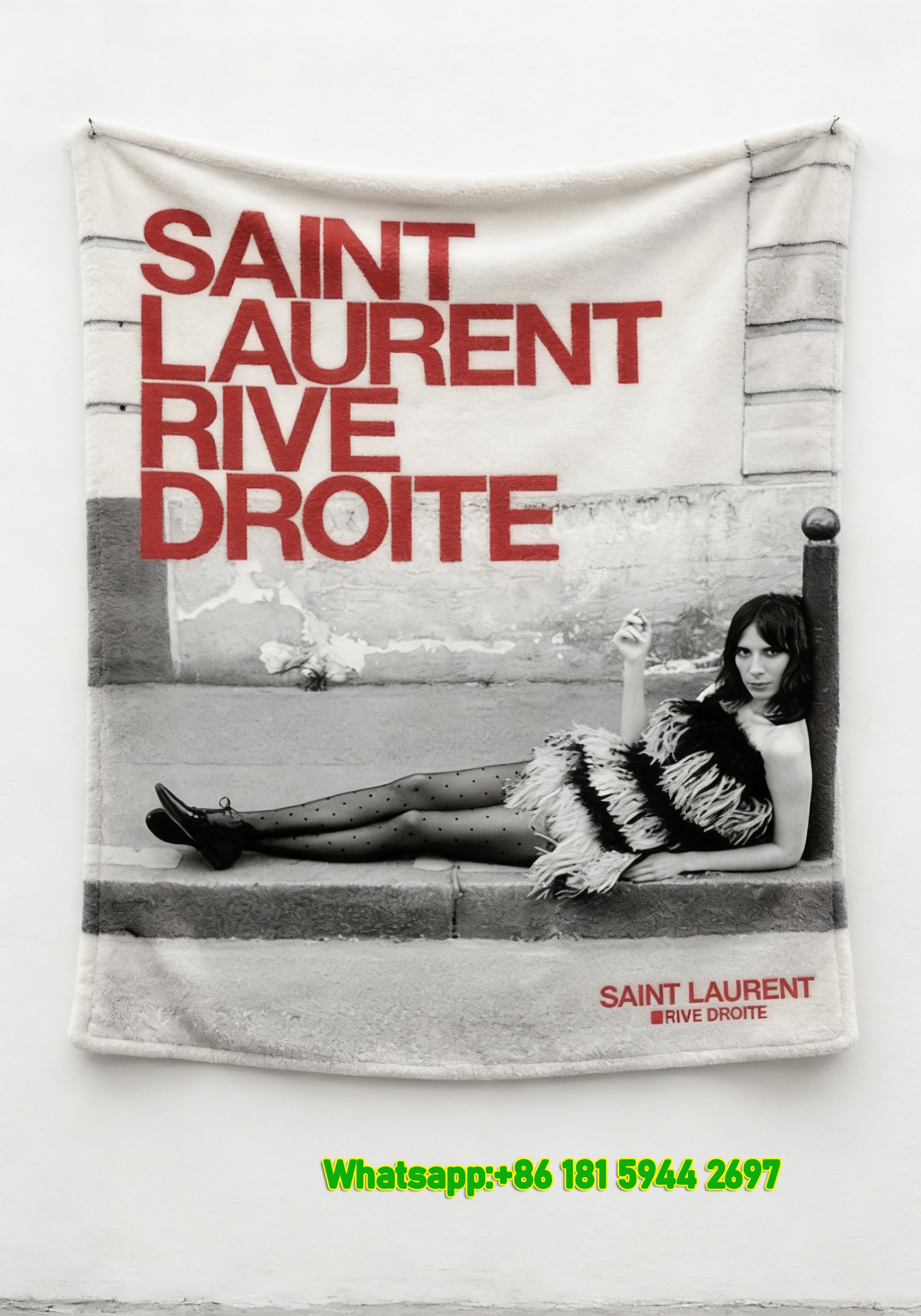 Yves Saint Laurent YSL Rive Droite Retro Street Print Black White Red Flannel Throw Blanket Luxury Designer Printed Sofa Cover Blanket IMG_3311
